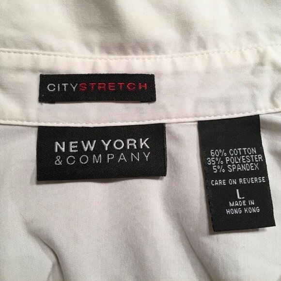 NEW YORK & COMPANY “City Stretch” Fitted STRETCH Blouse, WHITE, NWOT, Size Large - Picture 3 of 8